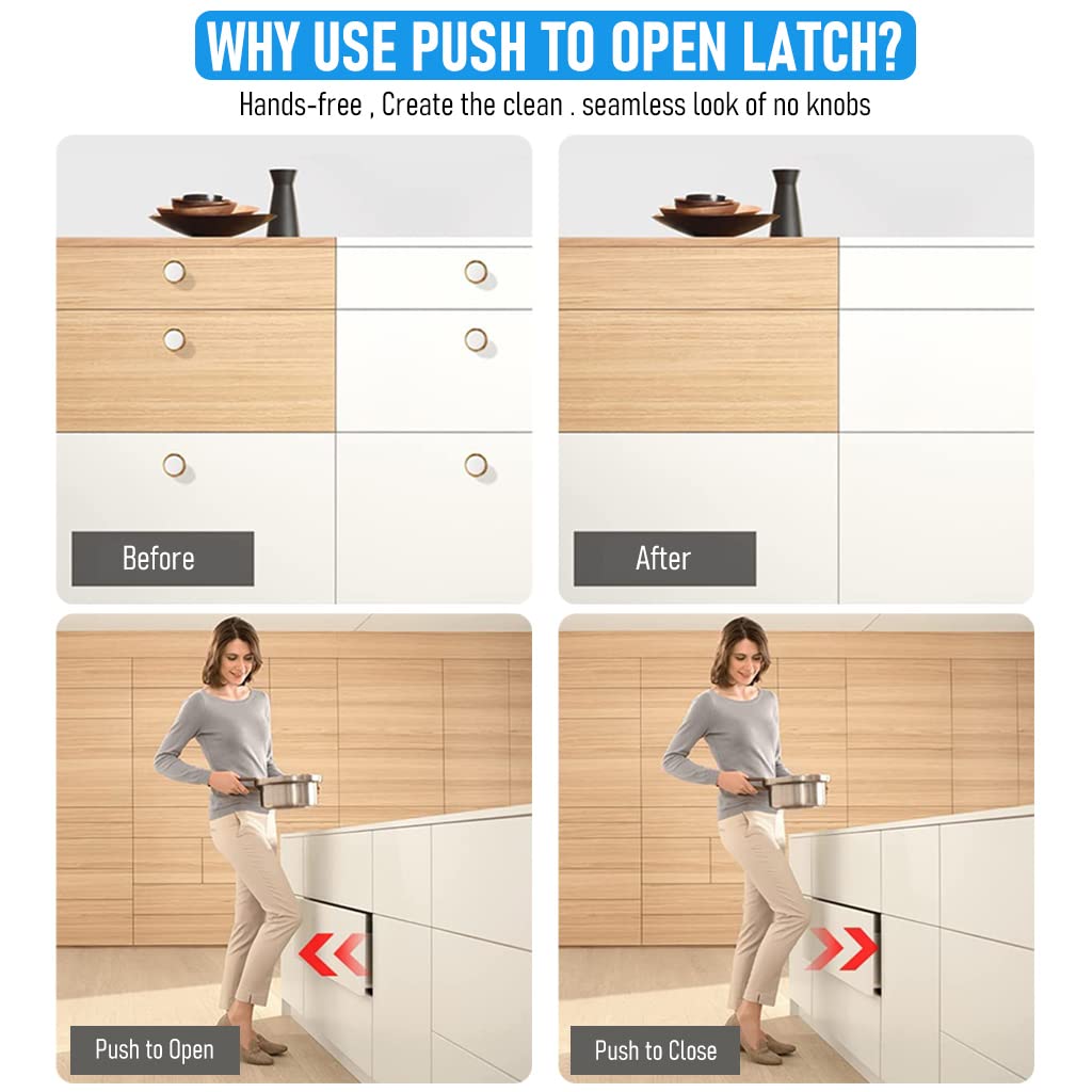 HASTHIP Magnetic Push Latch for Cabinet Doors featuring Push to Open Lock 7.8×4.65×1.7 cm | Black ABS Set of 2