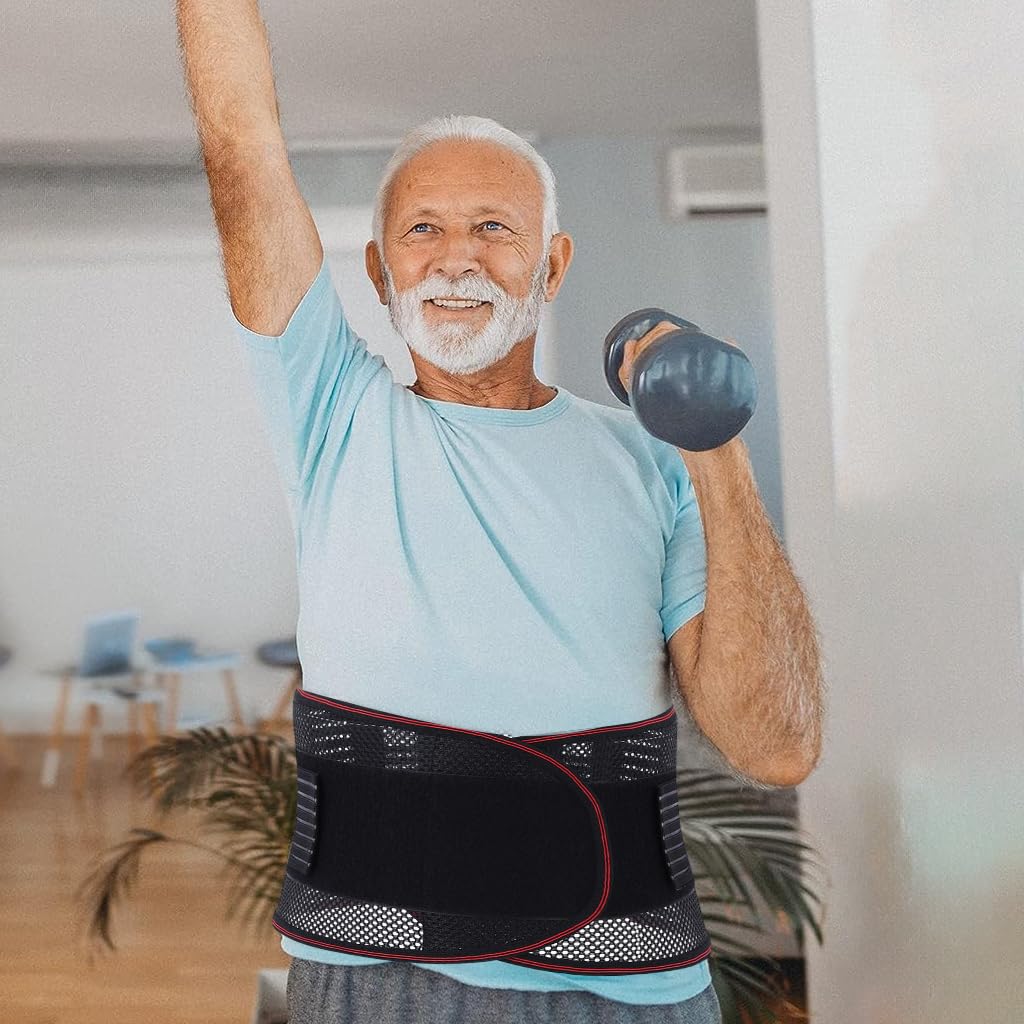 HANNEA Lumbar Support Belt for Pain Relief with 5 Stainless Steel Bars and Breathable Mesh | Adjustable 29–35 in Fit for Men and Women