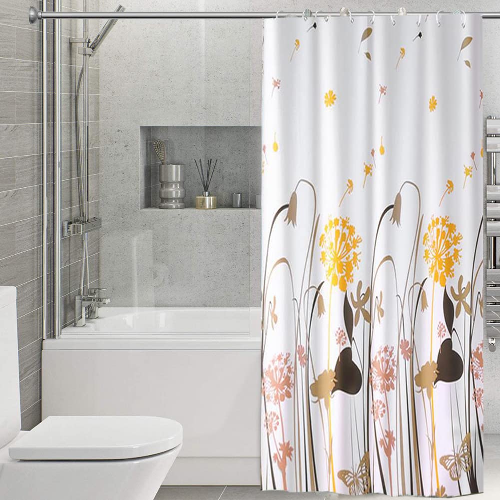 HASTHIP Shower Curtain for Bathroom with 14 Hooks featuring Orange Dandelion Print 70.8x70.8 in Fabric | Waterproof Quick Dry PEVA