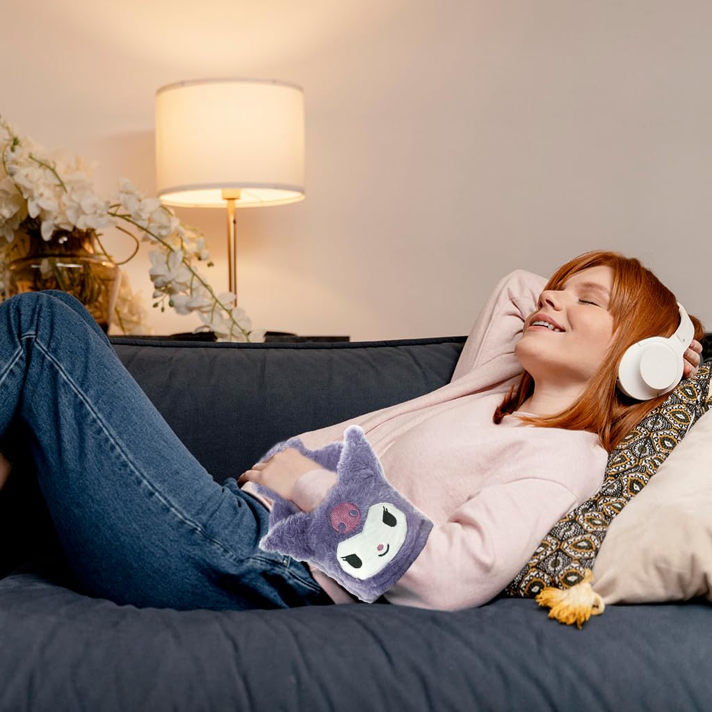 HANNEA Kuromi Hot Water Bag for Period Pain Relief with 1000ml PVC Design and Plush Cover