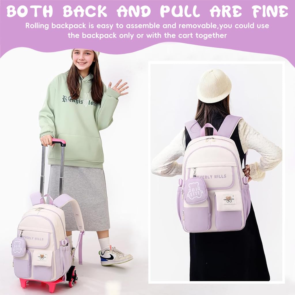 PALAY Trolley School Backpack for Girls with Detachable Wheels and Retractable Handle | Ideal for 6–12 Years Old Students