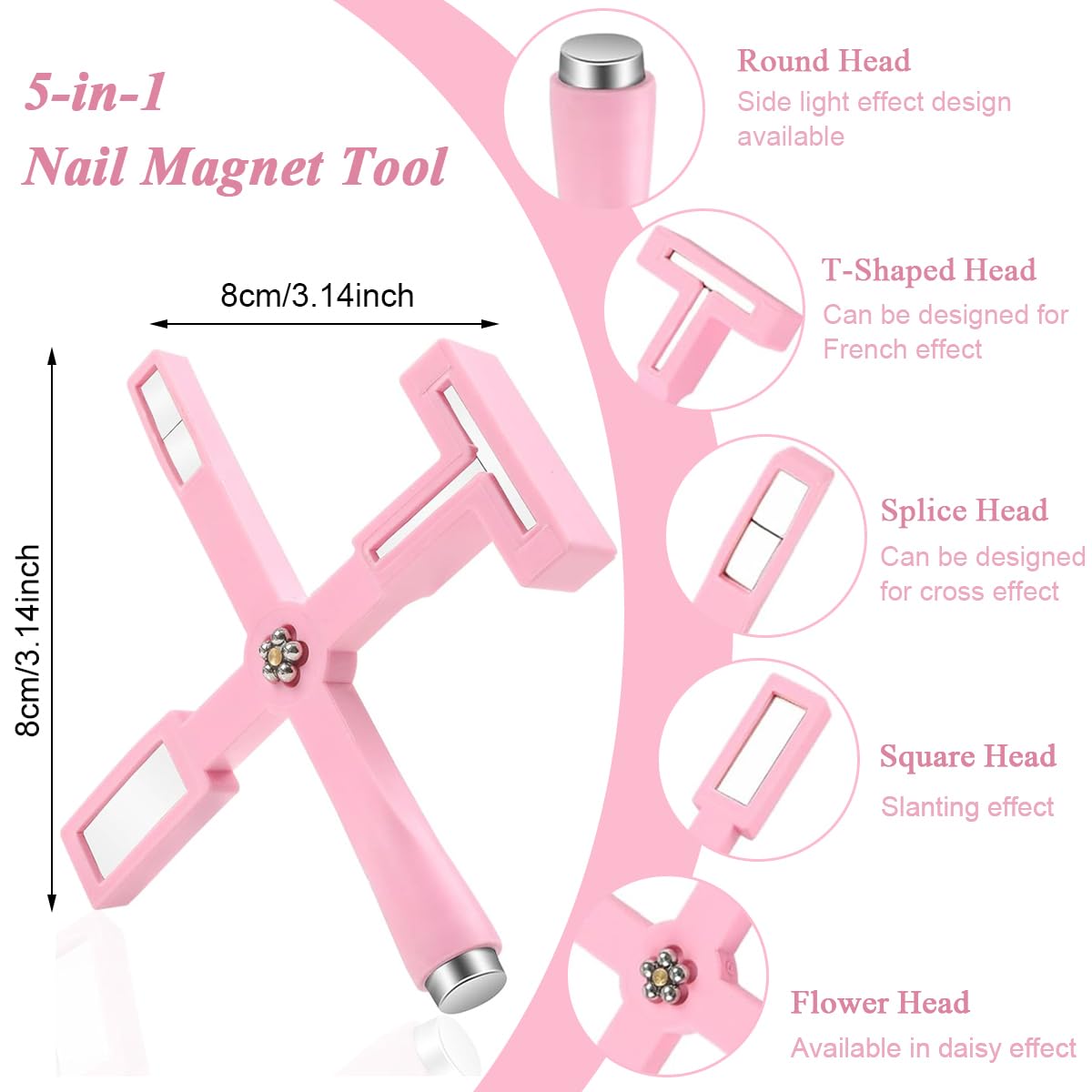 MAYCREATE® Nail Magnet Set, Upgraded 5 in 1 Nail Magnet Set for 3D Cat Eye Gel Polish Tools, Magnet Wand for Nails Cat Eye Nail Design Tools Nail Art DIY Accessories, Pink