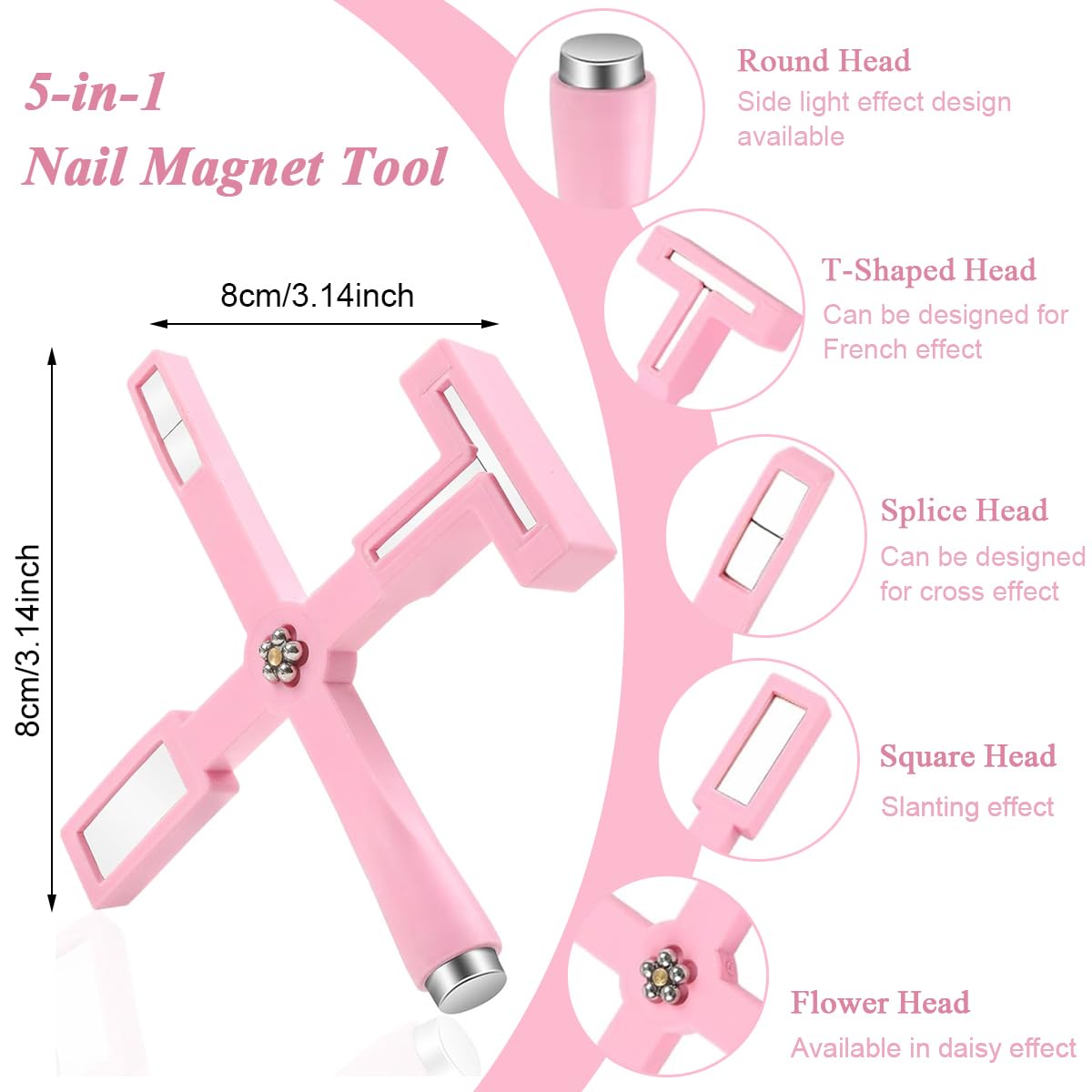MAYCREATE Nail Magnet Set for Cat Eye Gel Polish with 5 in 1 Wand | Pink Nail Art Tool