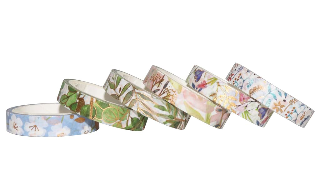 HASTHIP® 18 Rolls Gold Foil Flower Paper Tape Set Colored Decorative Painter Handcraft Scrapbooking Bullet Diary DIY Gift Packaging 2PCS