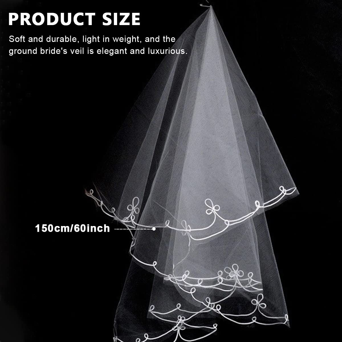 PALAY® Bridal Veil for Wedding White 1.5m Elegant Bridal Veil for Christian Wedding Veil Bride Center Cascade Edged Tulle Short Veil