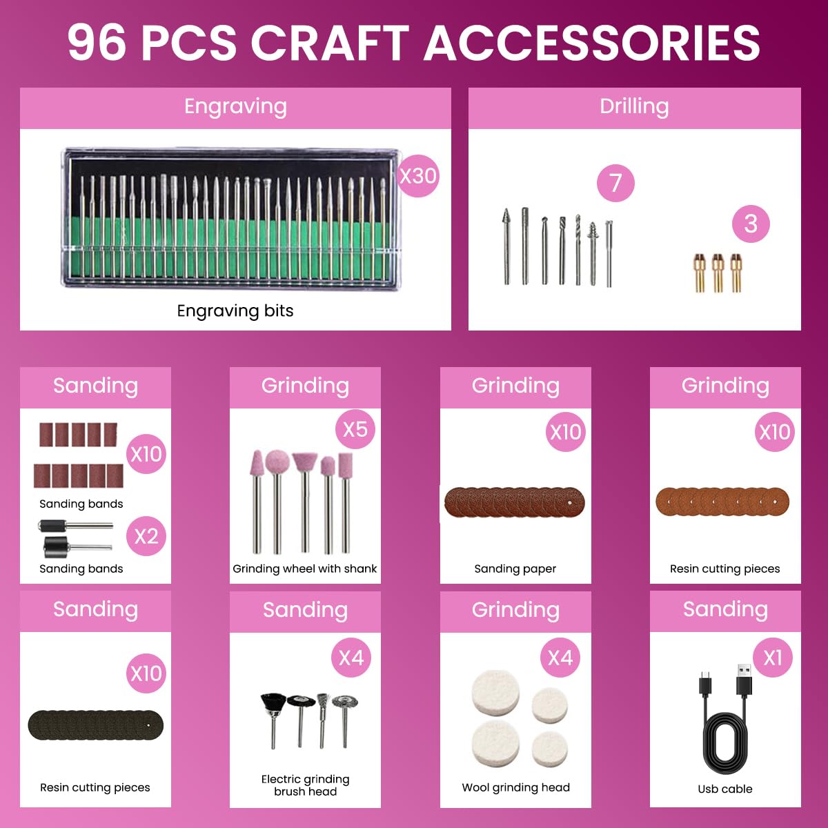 Serplex Electric Drill Rotary Tool Kit with 96PCS Accessories for DIY Crafting | USB Rechargeable