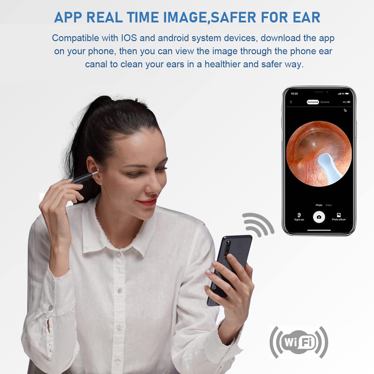 HANNEA Ear Wax Remover Tool Kit for Ear Cleaning with 5MP 1080P Camera and 3 Axis Gyroscope | Wireless Otoscope Featuring IP67 Waterproof Design and 330mAh Battery