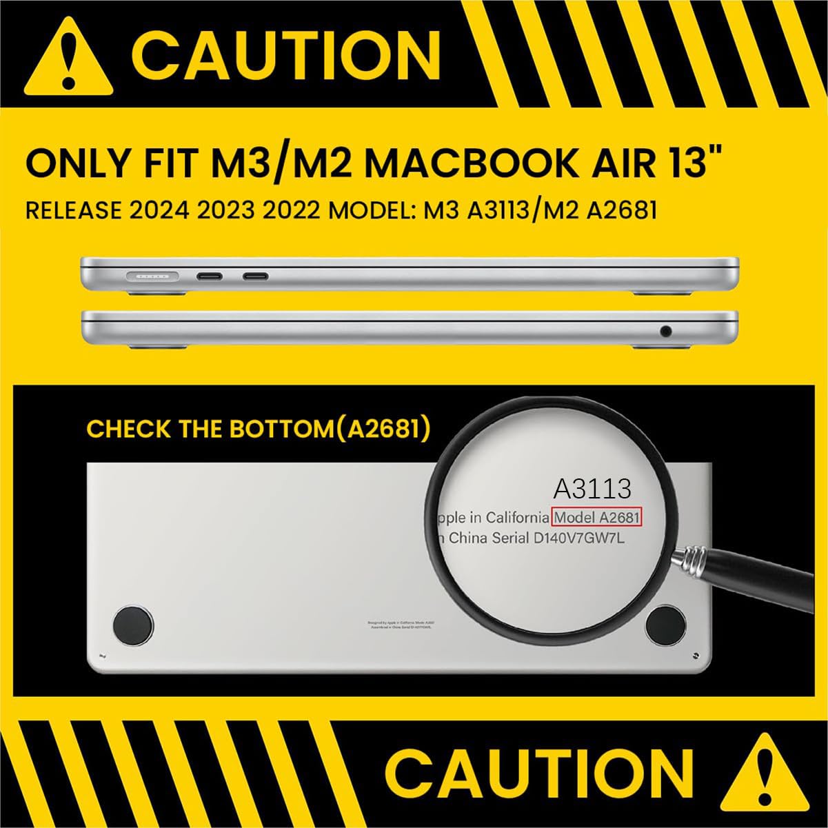 HASTHIP MacBook Air 13.6 Inch Cover for M4 M3 M2 | Snap-On 2-Piece Clear Hard Shell Case Black