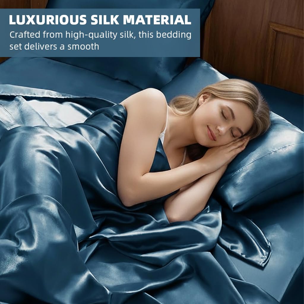 HASTHIP Satin Bedsheet Queen Size for Romantic Nights with 106 x 96 in Sheets and Pillow Covers