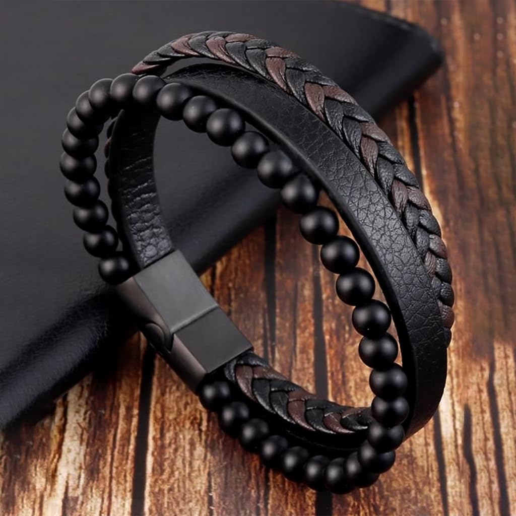 Zibuyu Men's Genuine Leather Bracelet for Business Wear with Magnetic Clasp | Elegant Gift