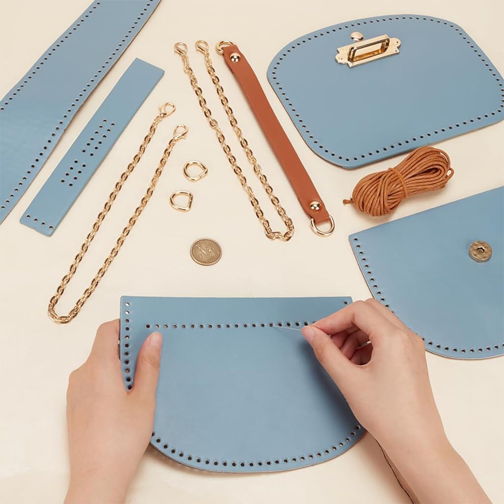 HASTHIP DIY Leather Shoulder Bag Kit for Beginners with Pre Cut Pieces and Metal Chain | Blue Handmade Purse Making Set