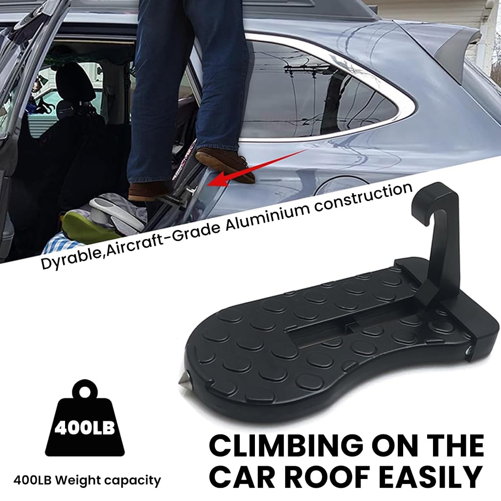 STHIRA Car Door Step for Easy Roof Access featuring Folding Hook and 147×76 mm Platform | Aluminum Alloy Build