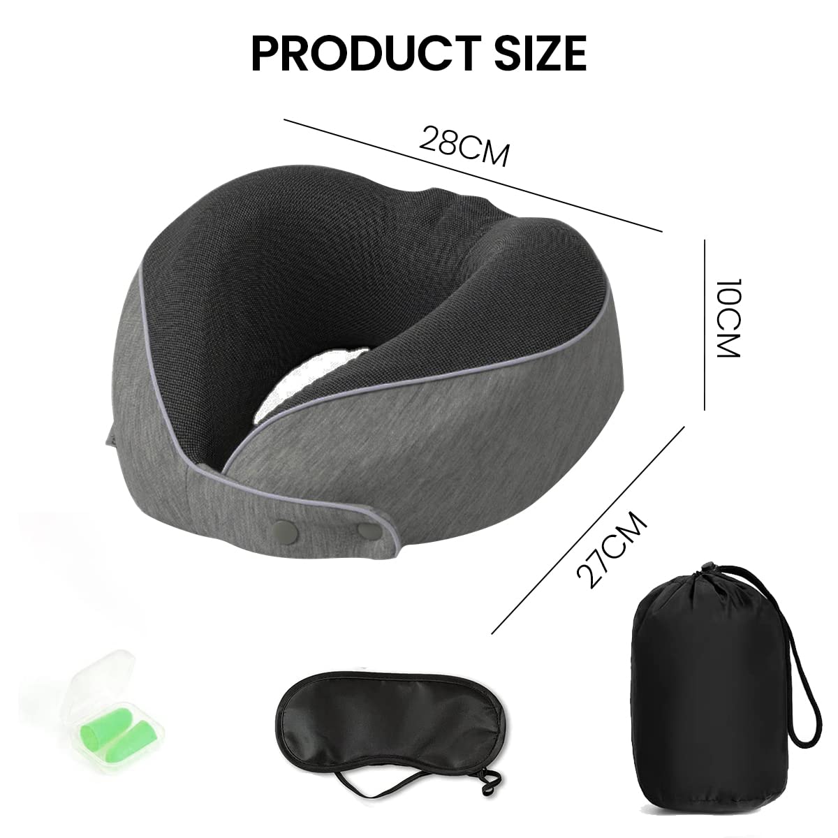 HANNEA® Travel Neck Pillow Memory Foam U-shape Neck Pillow for Travel, Adjustable Neck Pillow Ergonomic Neck Pillow for Sleeping, Support Head, Neck