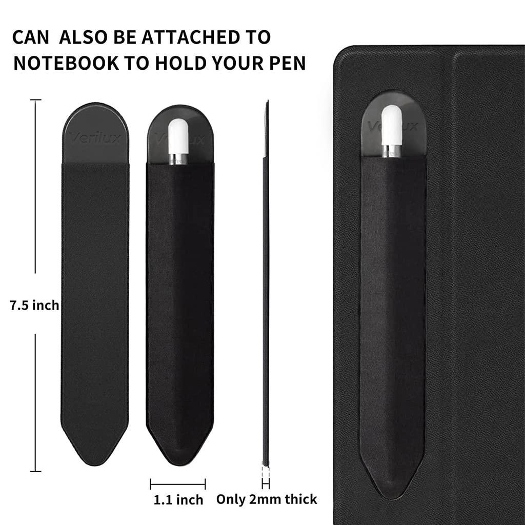 Verilux Pencil Holder Cover for Apple Pencil 1st and 2nd Generation with 2mm Thin Adhesive PU Leather and Lycra Sleeve | Secure Scratch Protection