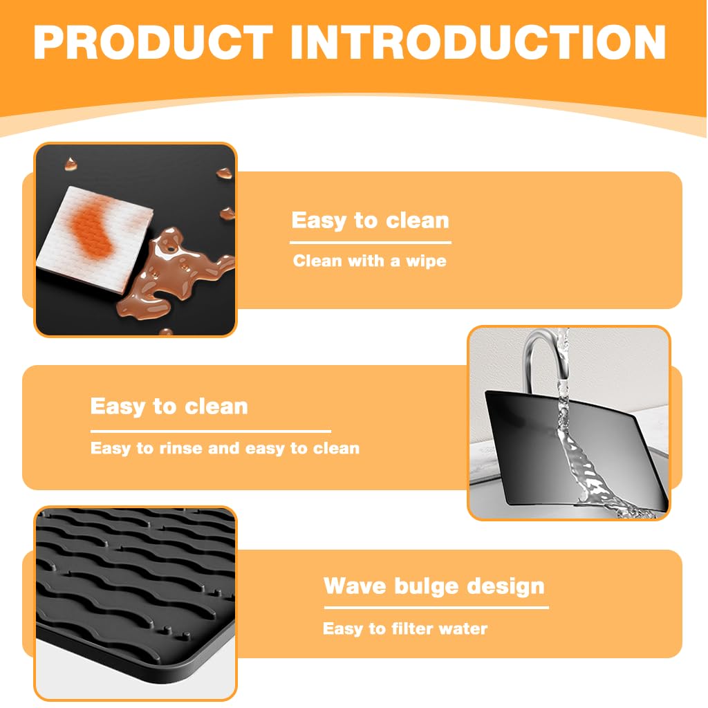 Supvox Coffee Maker Mats Set for Counter Protection with 15.75 x 23.6 in Silicone and Raised Ridge Drainage | Non Slip Table Protector