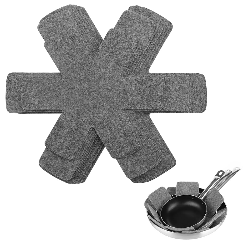 HASTHIP 12Pcs Pot Protectors 3 Sizes Universal Pots Pans Felt Lining Protectors 2mm Thickness Non-Woven Fabric Cookware Pads Multi Purpose Reuseable Stacking Anti-Scratch Pads Table Protectors