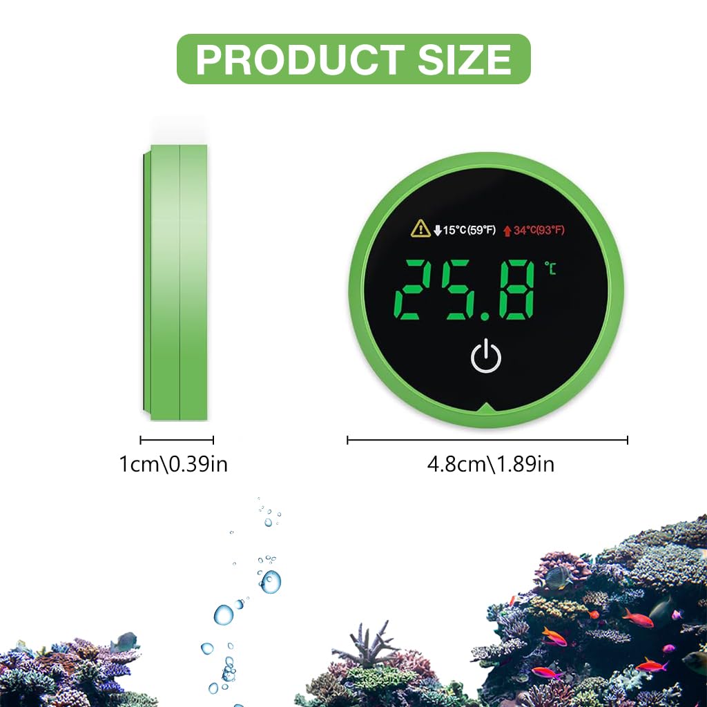 Qpets Digital Aquarium Thermometer, Precision LED Aquarium Thermometer, Self Adhesive Aquarium Digital Thermometer for Tropical Fish Tanks, 15°C/34°C - High/Low Temperature Alarm