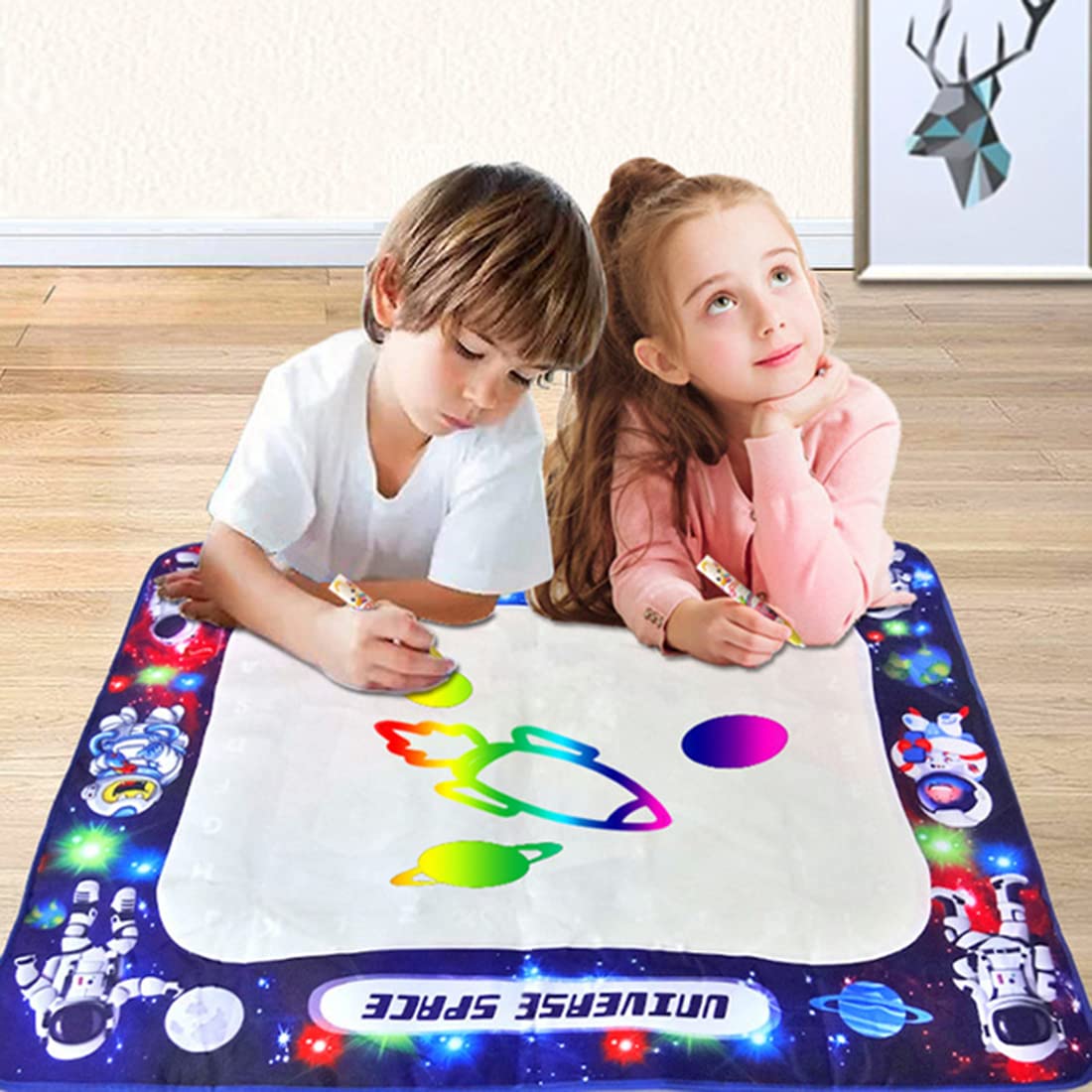 PATPAT® Water Doodle Mat Color Doodle Drawing Mat Aqua Mat with 2 Magic Pens Educational Toy Birthday Gifts for Children for Children Age 2 Years 1 Drawing Mat, 2 Magic Pens