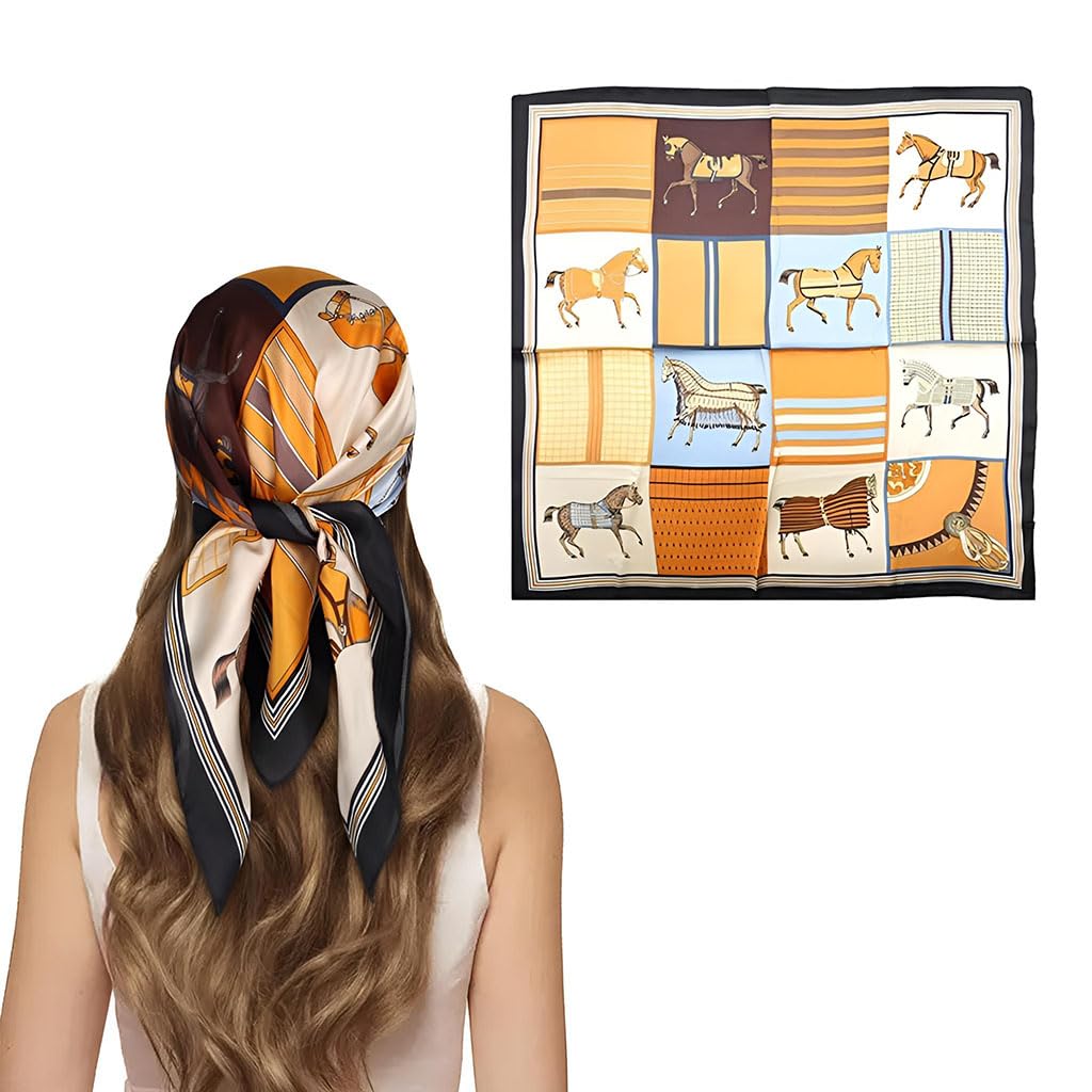 Zibuyu Women Neck Scarf for Versatile Styling with 27 in Square Design and Horse Print | Silk Feel Head Wrap and Hair Bandana