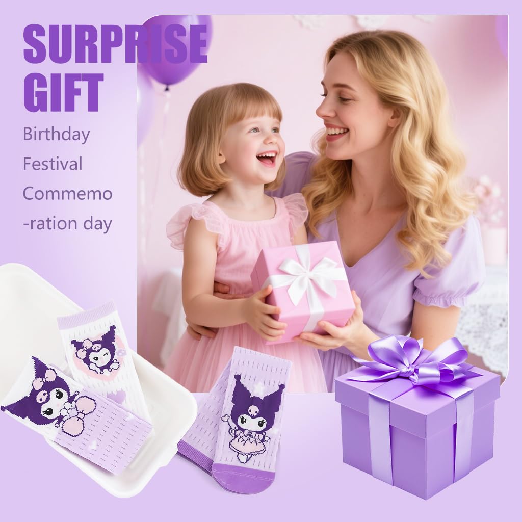 SANNIDHI Stockings for Girls featuring Kawaii Cartoon Design with 8.6 in Fit and Breathable Cotton