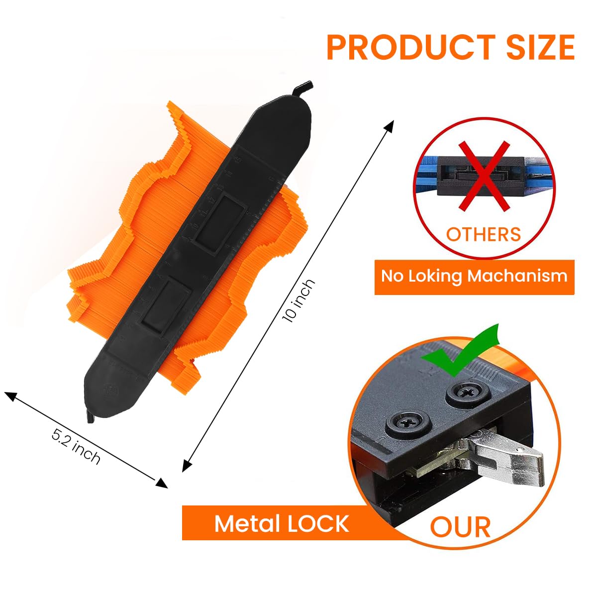 Serplex Contour Gauge for Flooring and Woodworking with 10 in Dual-Sided Scales | Metal Lock