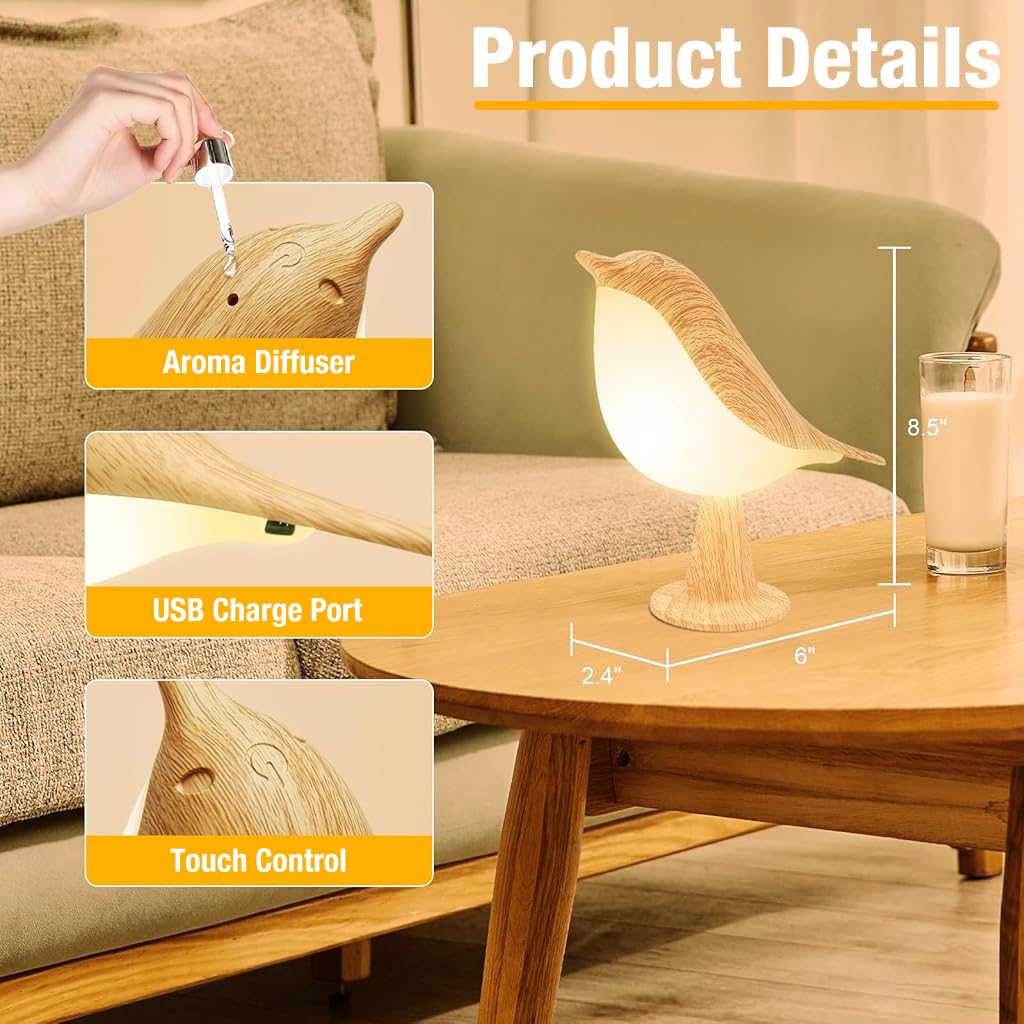 Verilux Desk Lamp for Home Decor with 1800mAh USB Rechargeable Battery | 3 Color LED Bird Aromatherapy Light