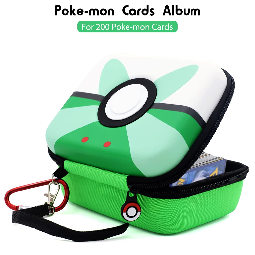 PATPAT® Poke-mon Trading Cards Holder Organizer for 200 Trading Cards Game Cards EVA Hard Case Poke-mon Cards Collection Bag Poké Ball Game Cards Case Gifts for Kids Boys Girls, Green