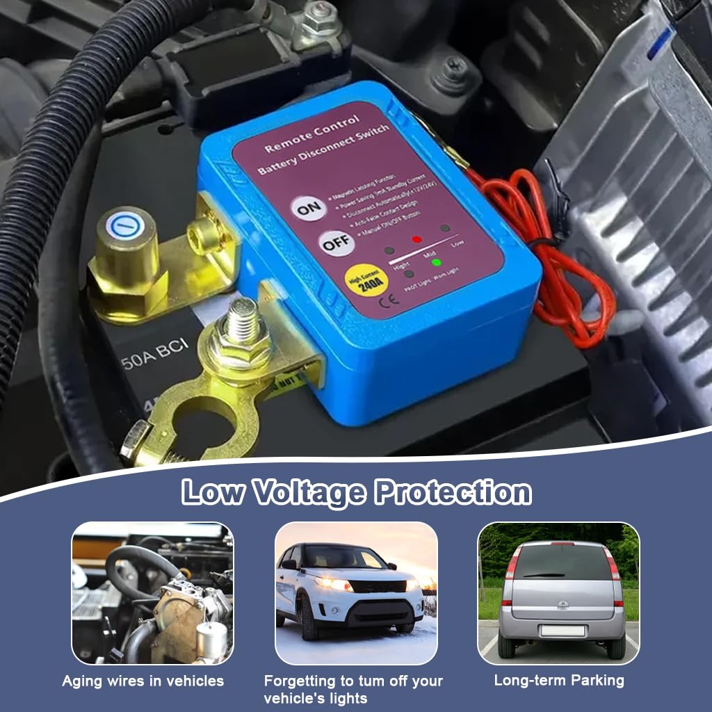 STHIRA Car Battery Power Switch for 12V and 24V Vehicles with LCD Display and 2 Remotes