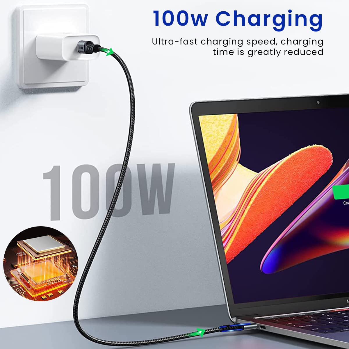 ZORBES Type C to Type C Cable 100W 6.5Ft Fast Charging USB C Cable USB 3.1 Gen 2 10Gbps Data Transfer Supports 4K HD Video Output Thunderbolt 3 Compatible with MacBook Pro/Air, Hub, USB C Devices