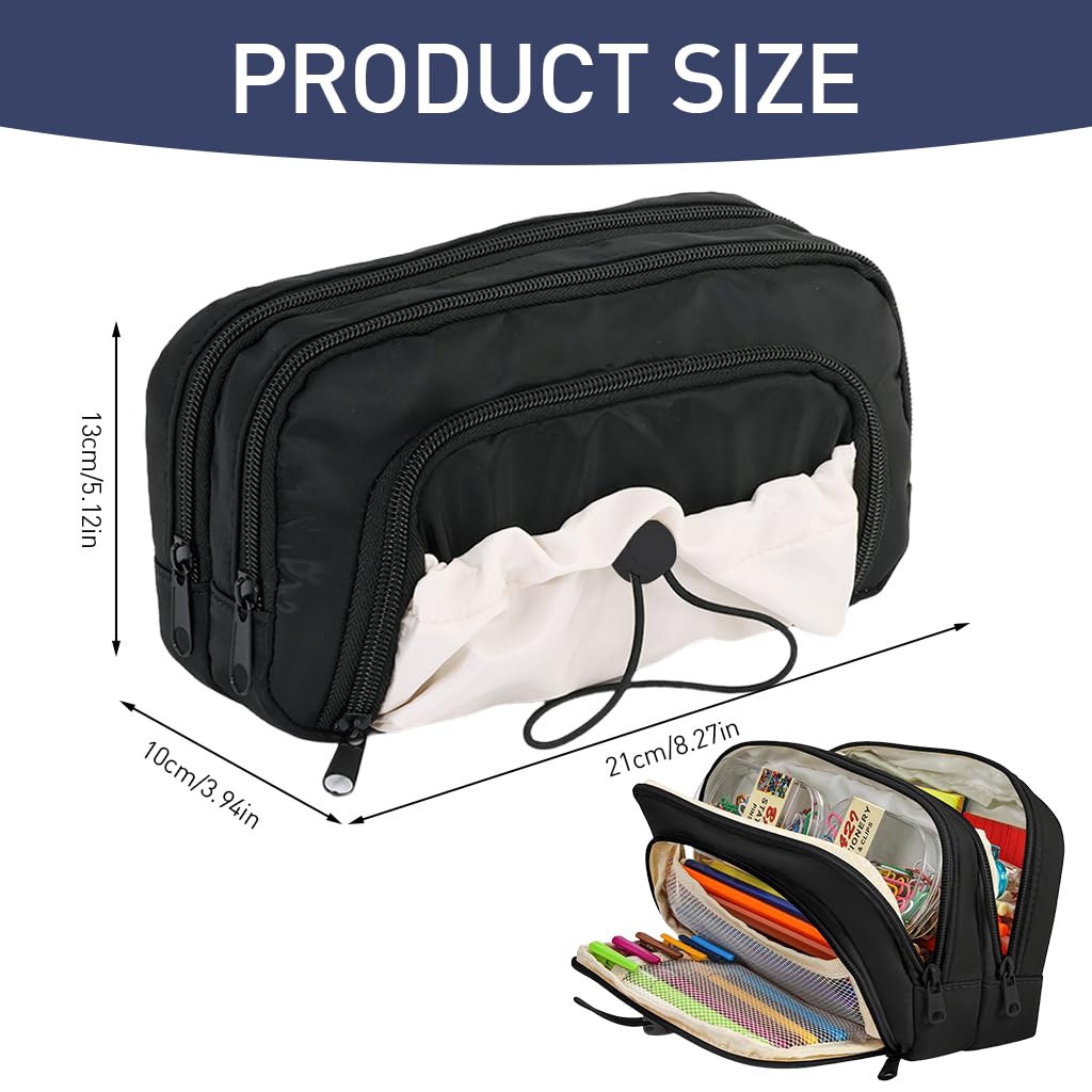 ZIBUYU Large Capacity Pencil Case, Pen Bags Pencil Pouch Organizer for Office College School Black