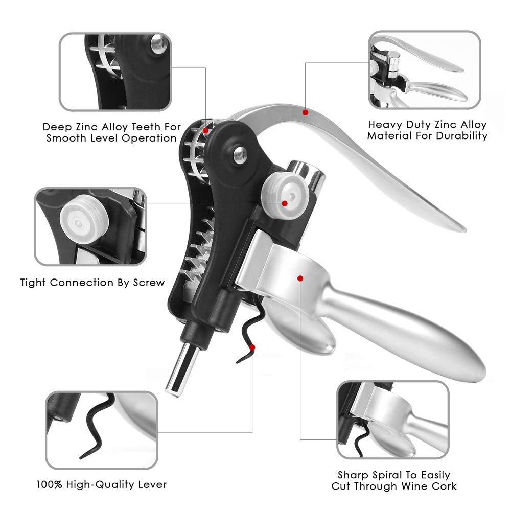 ELEPHANTBOAT Wine Bottle Opener Kit for Home and Bar with Lever Corkscrew & Foil Cutter | Gift Set