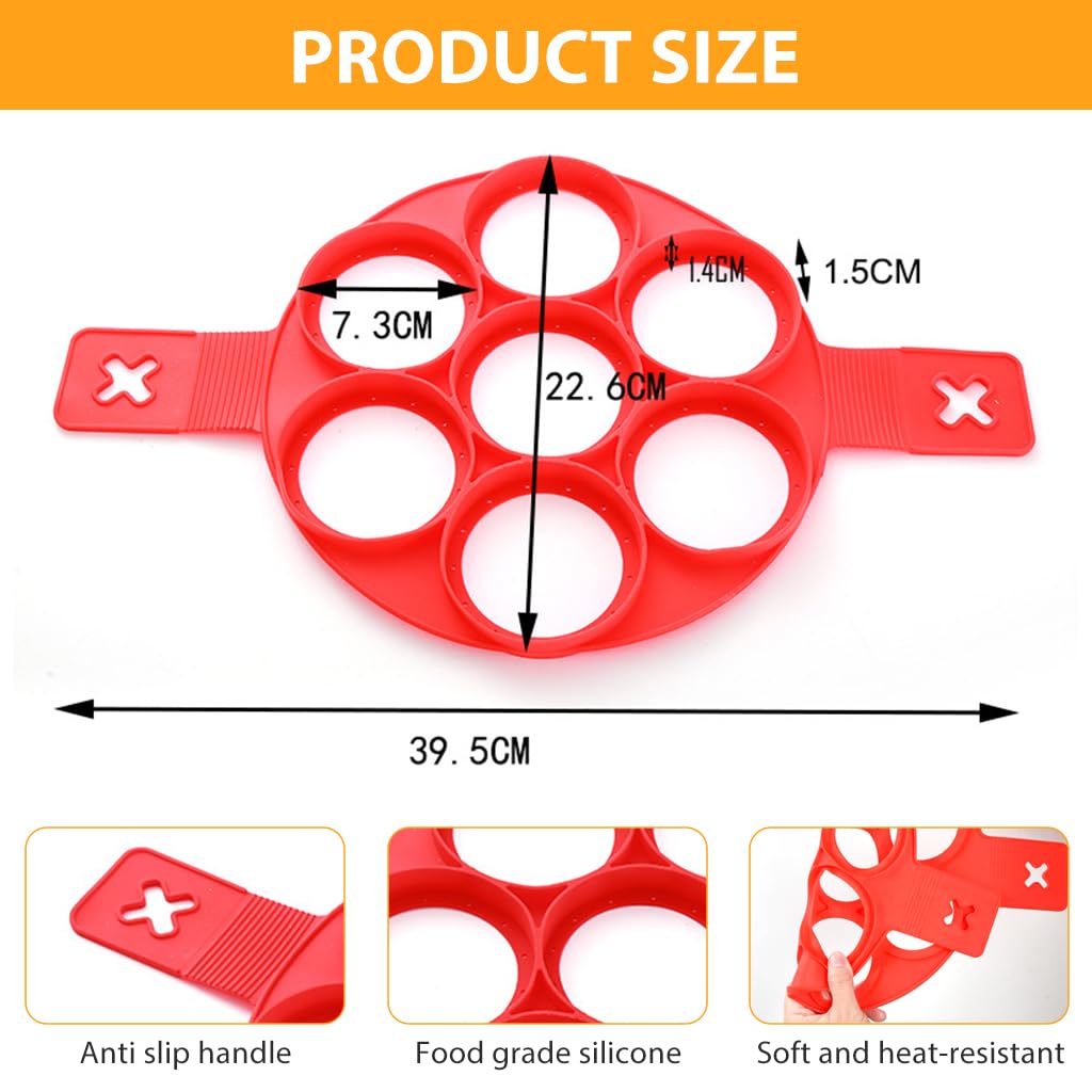Supvox Silicone Egg Rings for Frying Pan Cooking with 7 Hole 2.8 in Design and Anti Slip Handles