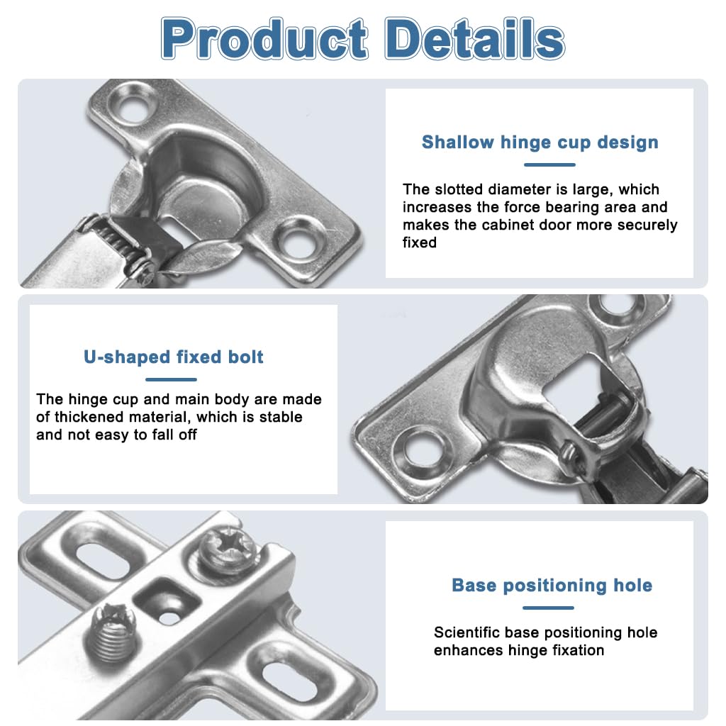 Serplex Cabinet Door Hinges for Quiet Slow Close with Hydraulic Mechanism | 6Pcs Stainless Steel