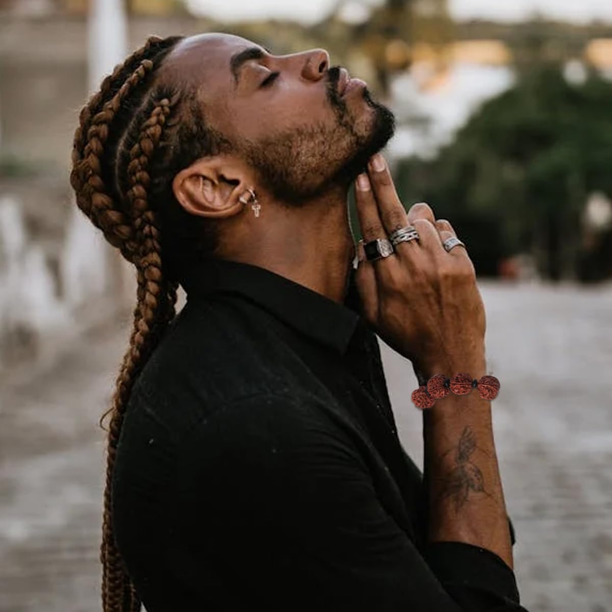 Venzina Rudraksha Bracelet for Meditation and Yoga with 18mm 5 Mukhi Beads | Spiritual Gift