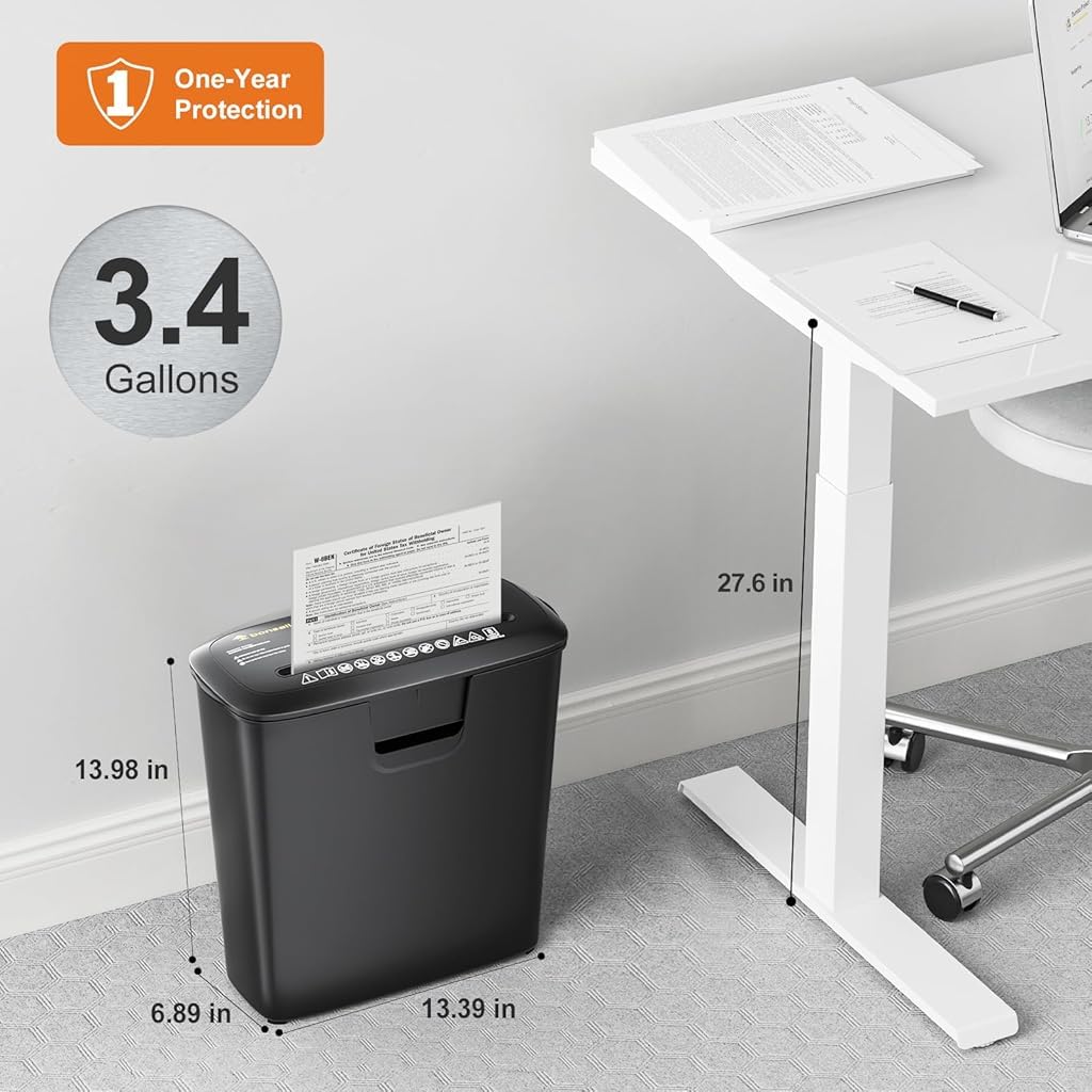 Climberty® StripCut Paper Shredder for Home & Office Use, 8 Sheets, Overheat Protection, 3.4 Gallon Trash Can