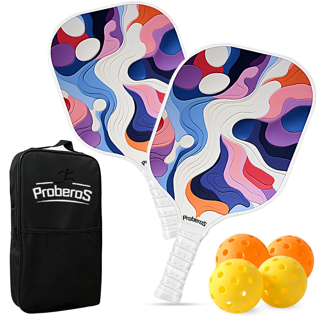 Proberos Pickleball Paddles Kit for Outdoor Family Games with 2 Fiberglass Rackets and 4 Balls