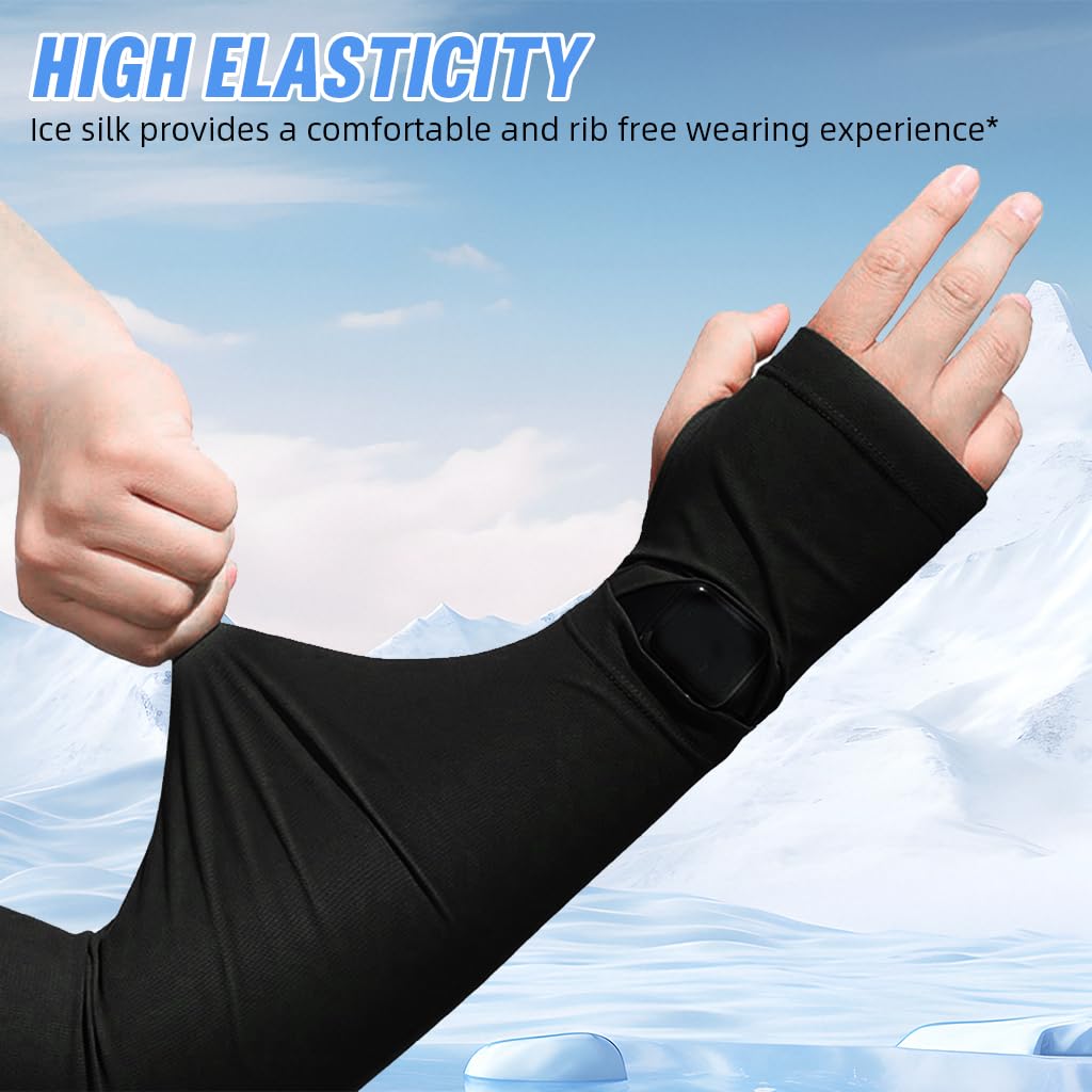 Proberos Ice Silk Summer Balaclava Face Mask for Outdoor Sports with UPF400+ Protection | Adjustable Drawstring Hood and Arm Sleeves in Black