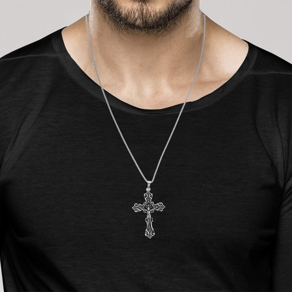 GUSTAVE Gothic Cross Necklace featuring 3D Embossed Pendant and 18–22 in Stainless Steel Chain