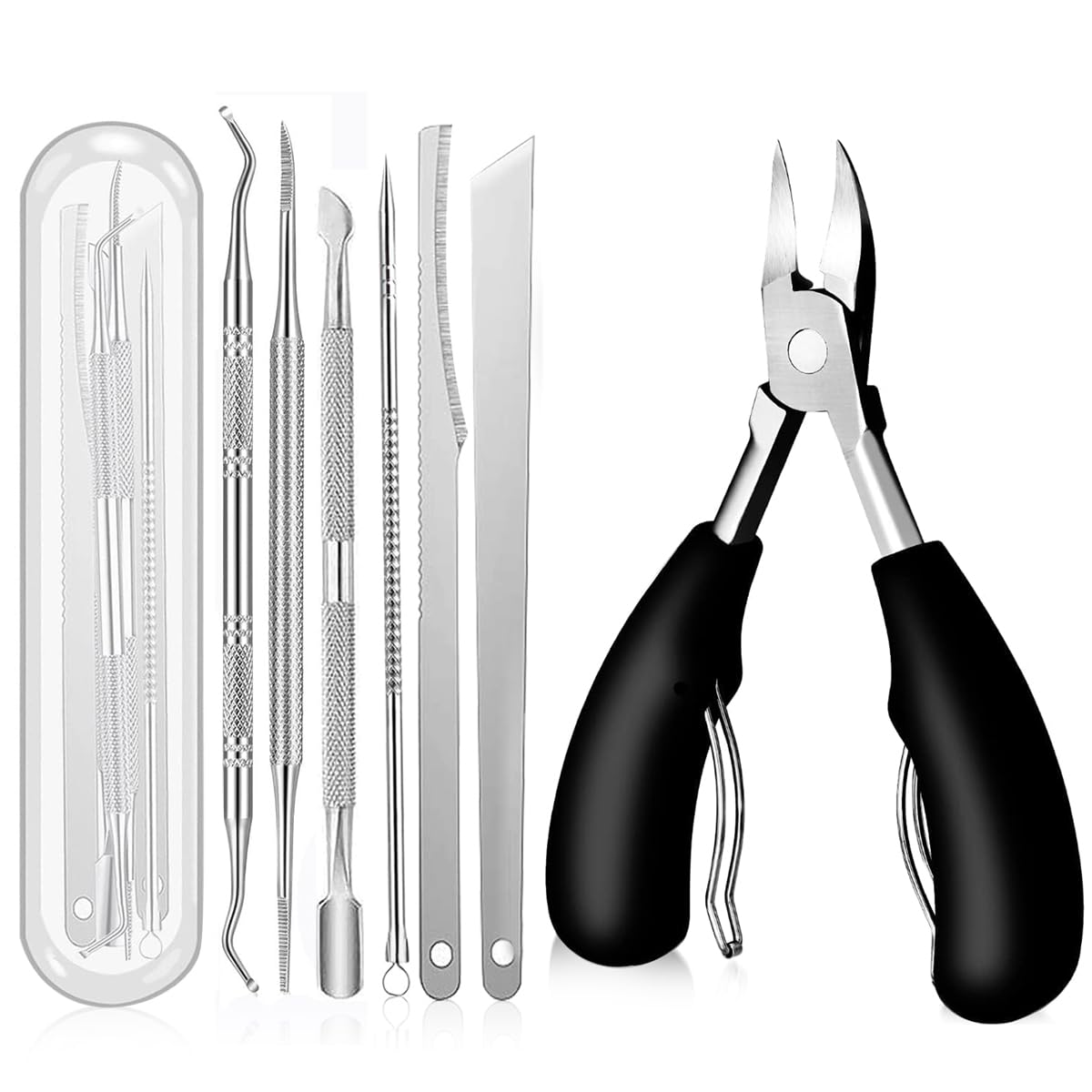 MAYCREATE® Nail Clipper Pedicure Kit Ingrown Nail Kit 10pcs Stainless Steel  Toenail Clippers Manicure Set with Storage Case Spring-loaded Thick Nail Clipper Kit Travel Nail Clippers Kit