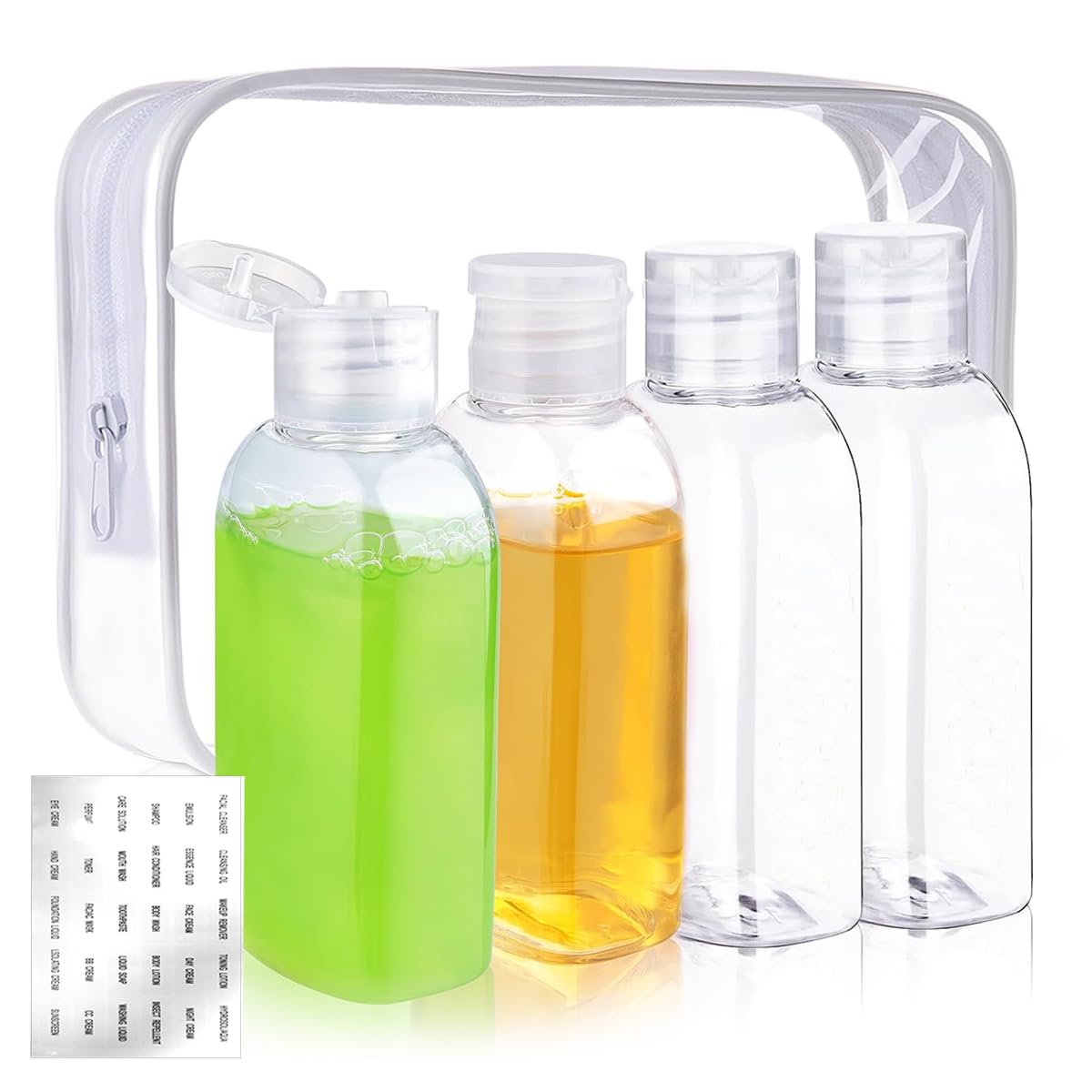 MAYCREATE Travel Bottle Kit for Toiletries with Dual Function Lids and 4×100ml Leakproof Bottles