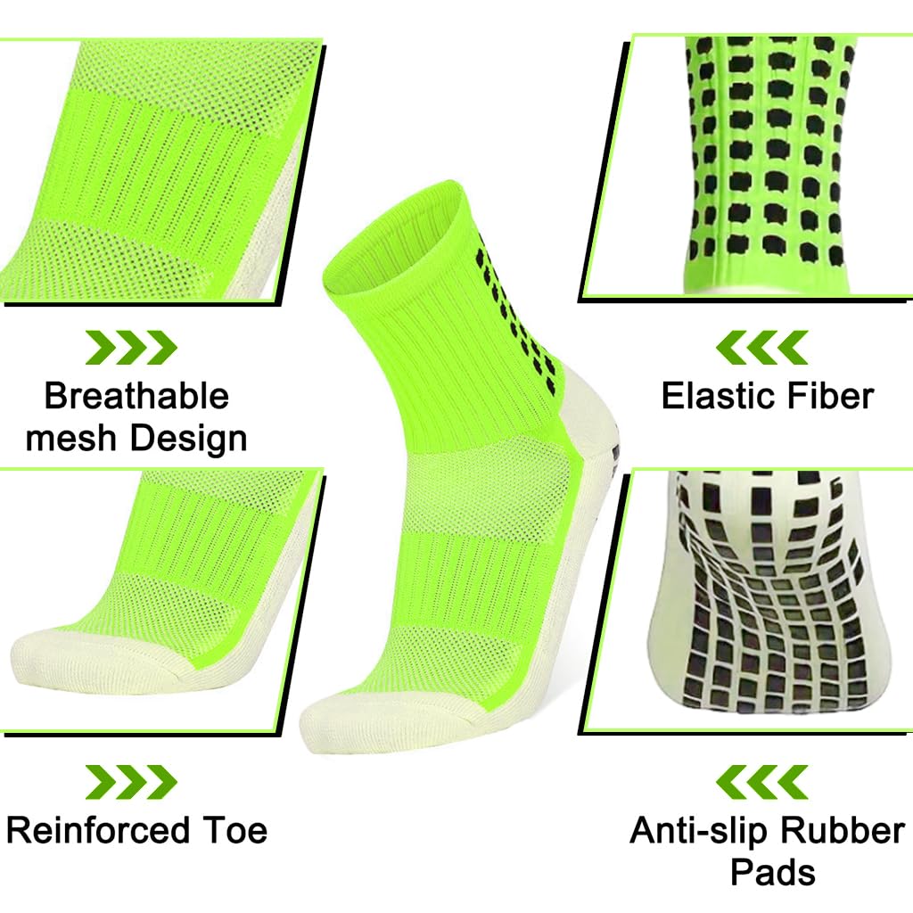PROBEROS Football Socks for Soccer and Running featuring Anti Slip Rubber Grip and Breathable Compression Design | Green