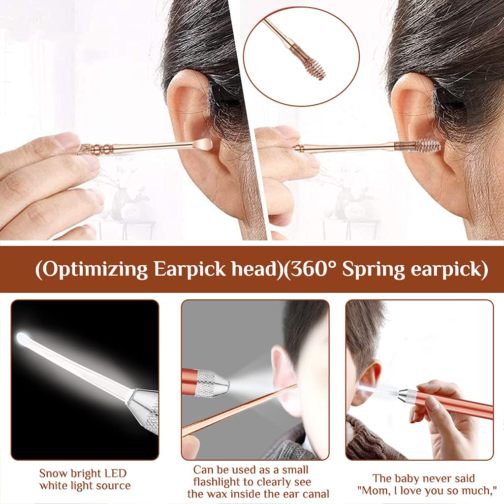 MAYCREATE  7pcs LED Ear Wax Pickers Stainless Steel Earpick Wax Remover Curette Ear Pick Cleaner Ear Cleaner Spoon Care Ear Clean Tool