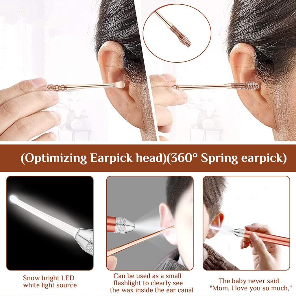 MAYCREATE Ear Wax Remover for Ear Cleaning with LED Light and 7pcs Stainless Steel Tools