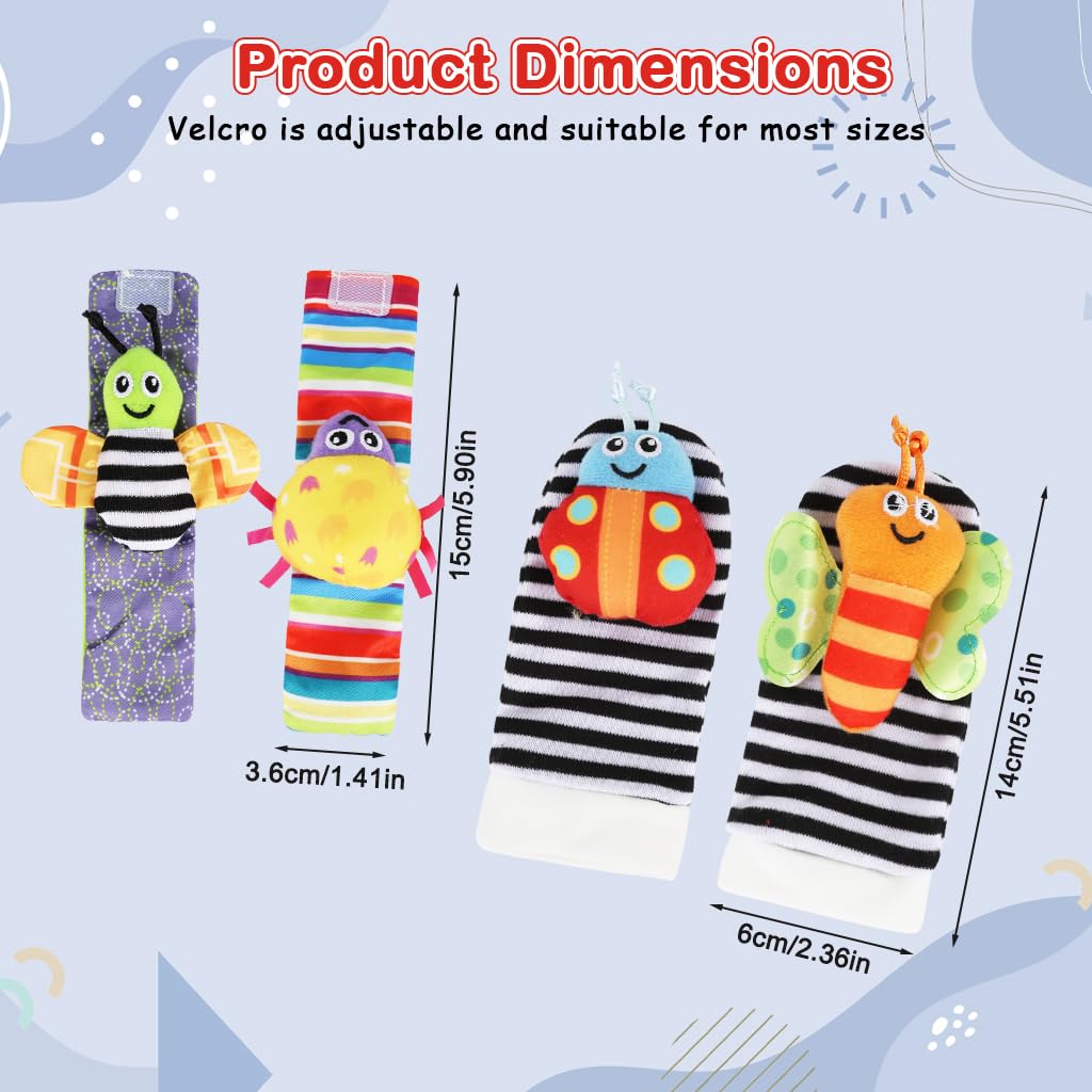 SNOWIE SOFT Baby Rattle Socks Set with Wristband Plush Toys for Infant Sensory Play