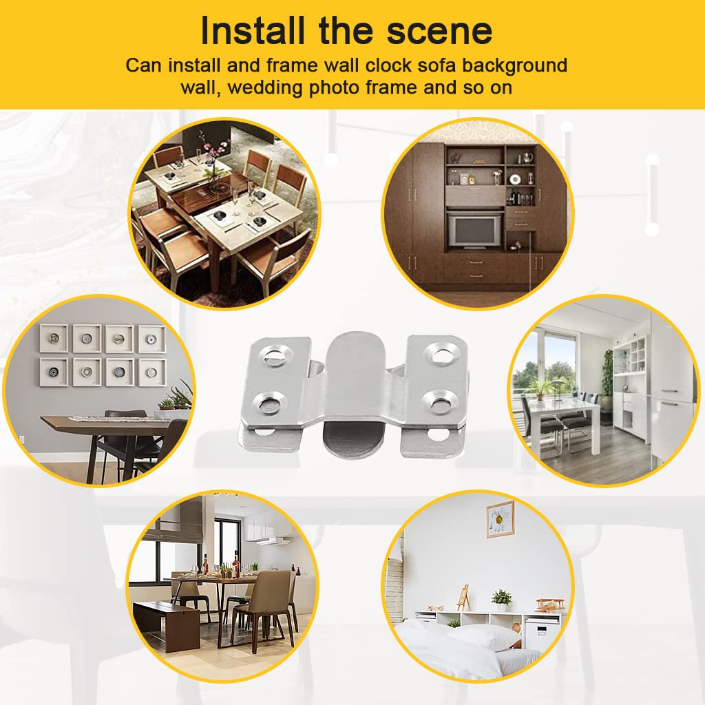 HASTHIP Flush Mount Bracket for Picture Frames featuring Interlocking Design and 2 in Stainless Steel | 4 Pairs Wall Mount Hardware