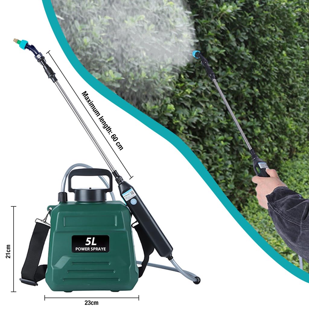 HASTHIP® 5L Electric Agriculture Sprayer - with Watering Can & 3m Pipe & 2 Nozzles - USB Rechargeable Sprayer Pump - Portable Sprayer with Telescopic Wand for Gardening Greenhouse Planting Bush Flower