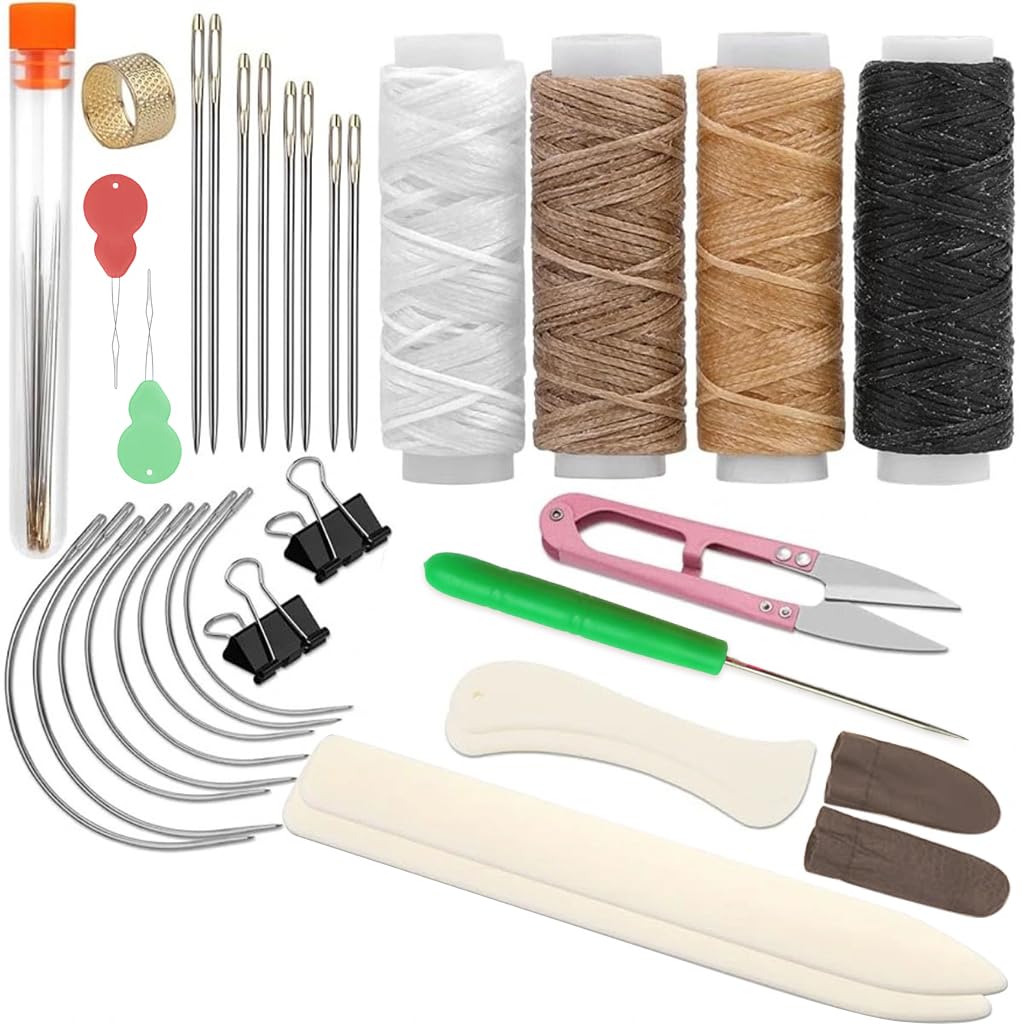 HASTHIP® 33 Pcs Bookbinding Kit with Stitching Needles, Paper Creaser Tool, Waxed Thread, Awl, DIY Leather Craft Tools for Stitching, Burnishing, DIY Bookbinding