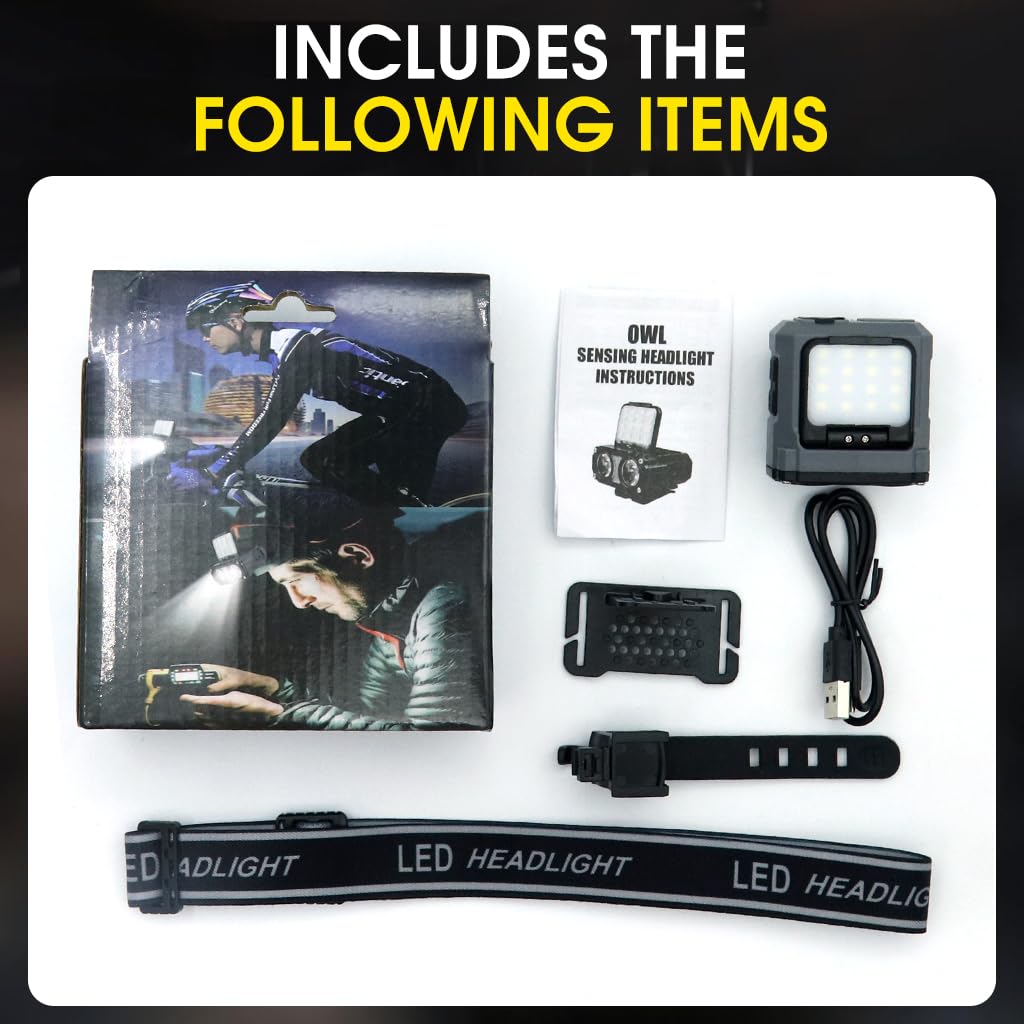 ELEPHANTBOAT USB Rechargeable Headlamp for Hiking and Camping with Motion Sensor | 1500mAh Battery and Dual Light Source