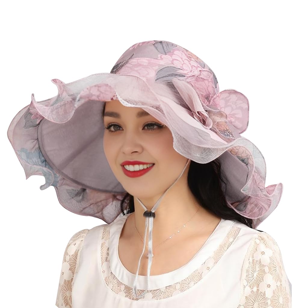 Venzina Large Bucket Hat for Women with Wide Brim featuring Lace Trim and Floral Prints | Lightweight Dacron Summer Sun Protection