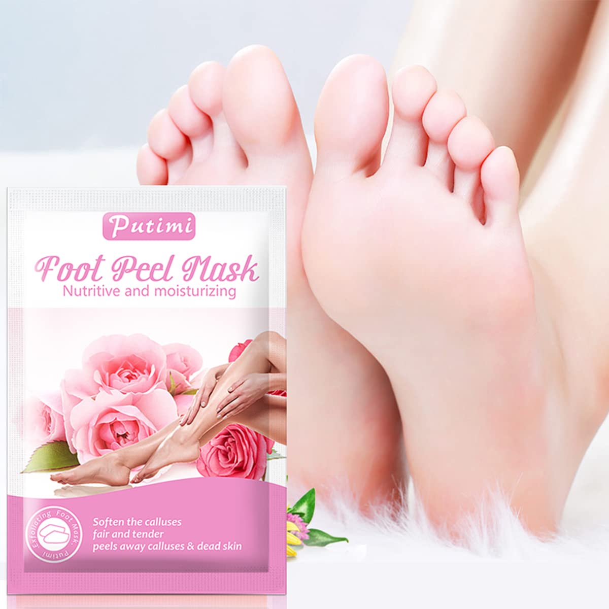 ZIBUYU Rose Exfoliating Foot Peel Mask for Dead Skin Removal with Natural Essence 2 Pairs